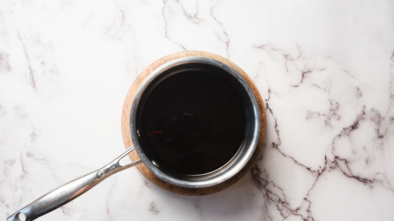 Balsamic vinegar in saucepan