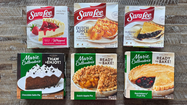 Pie boxes on wooden surface