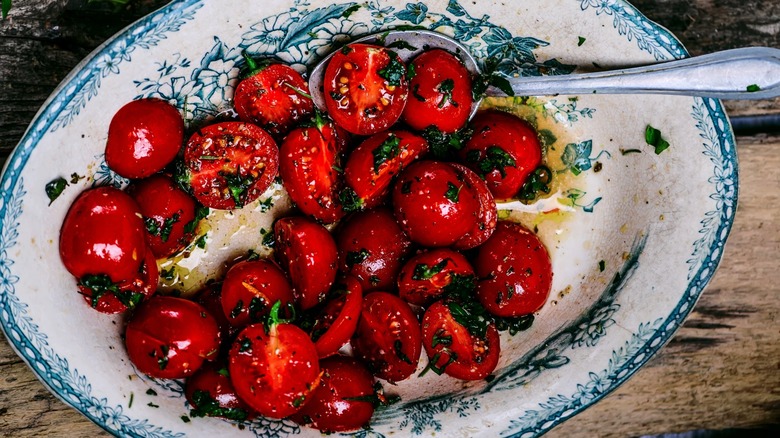 marinated tomatoes on a plate