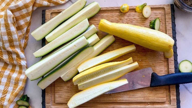 cut squash on a board