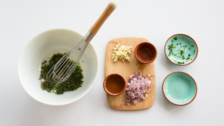 herb marinade ingredients on table