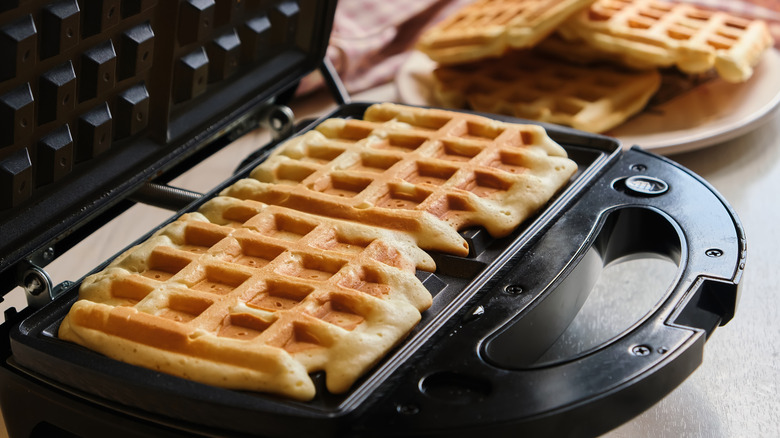 Crispy Belgian waffles in a waffle maker