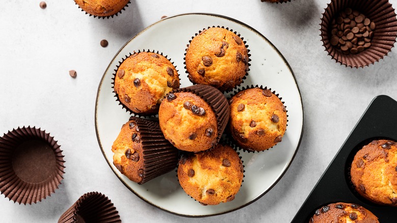 Overview of chocolate chip muffins 