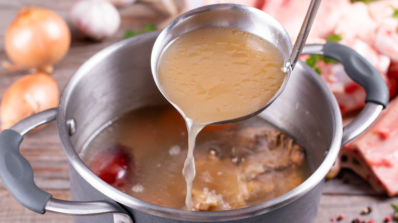 Beef broth in a bowl