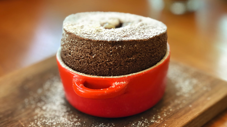 Close-up of chocolate soufflé