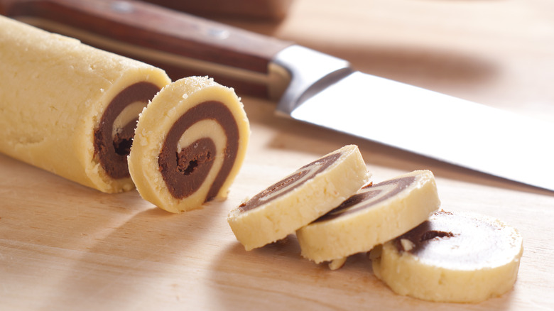 Sliced cylinder of cookie dough