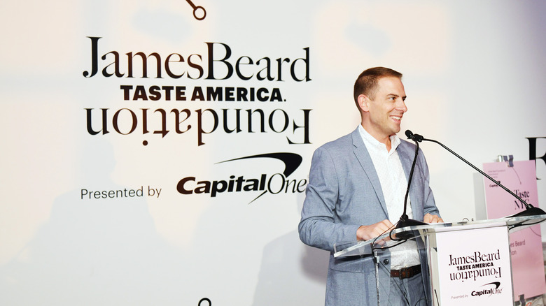 A speaker at a James Beard Foundation benefit 