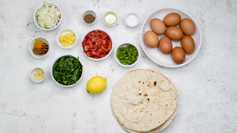 ingredients for masala egg bhurji in bowls