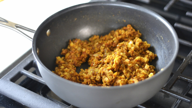 lentils and onions in pot