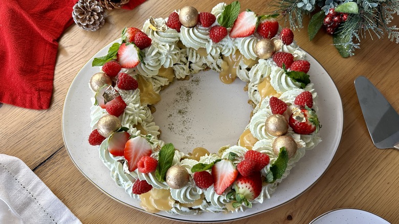 Matcha berry pavlova wreath