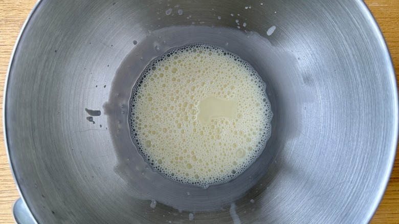 White chocolate mixture in mixing bowl