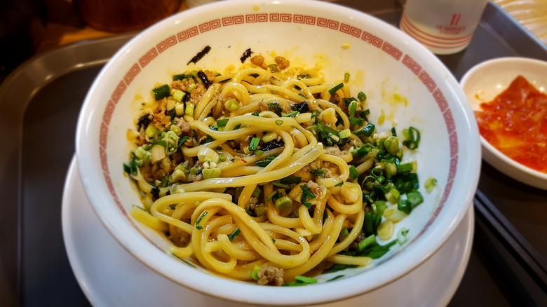 Mazemen mixed noodles in a bowl