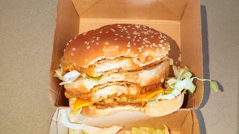 Layers of chicken big mac bitten