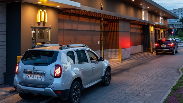 Cars in a McDonald's drive thru