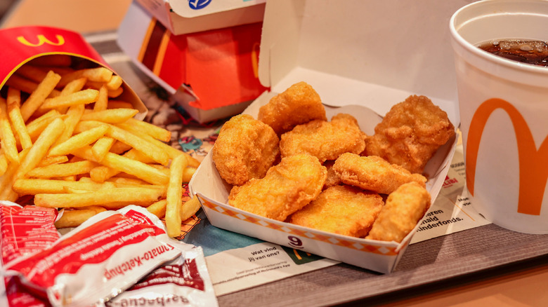 McDonald's nuggets with side of fries and a drink