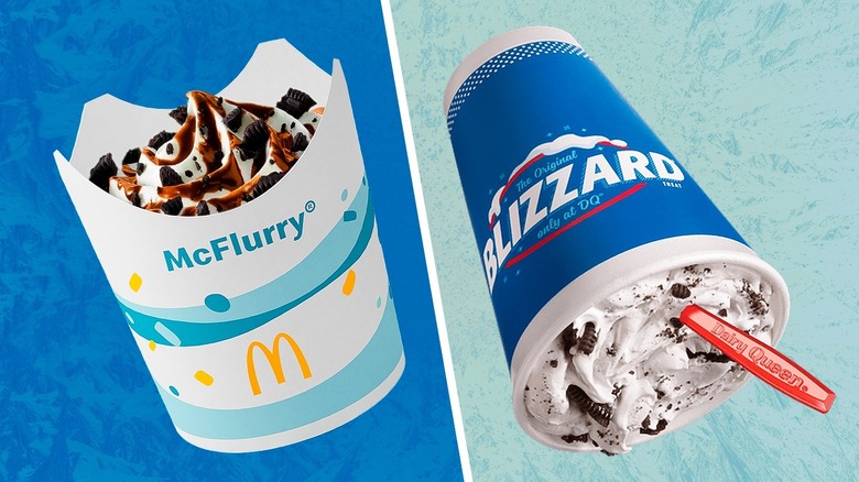 A McDonald's McFlurry and upside-down Dairy Queen Blizzard side by side