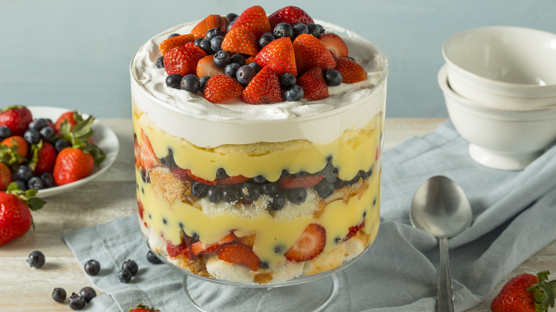 Large layered trifle dessert 