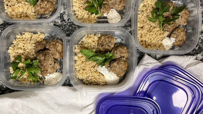 rice and meatballs in sealable containers