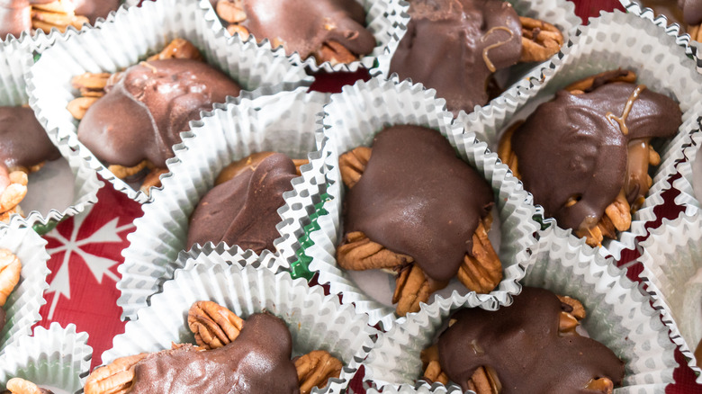 Chocolate turtles in baking cups