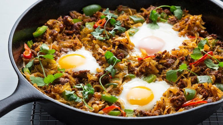 Chorizo hash with eggs