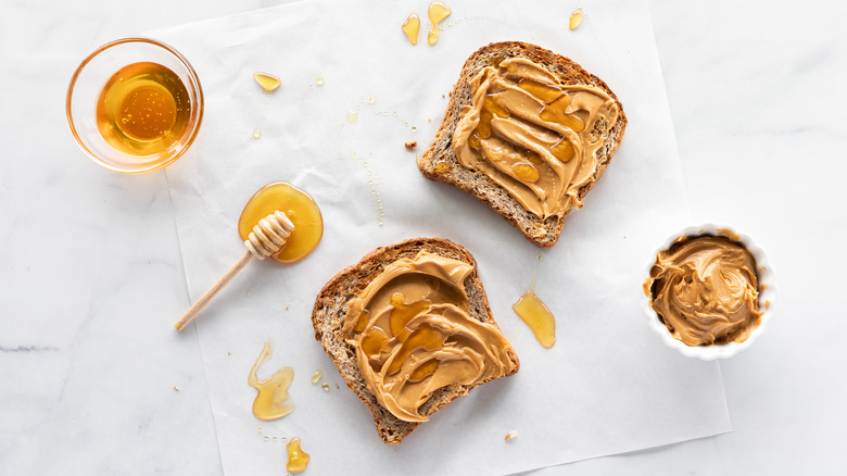 Honey and toast on parchment paper