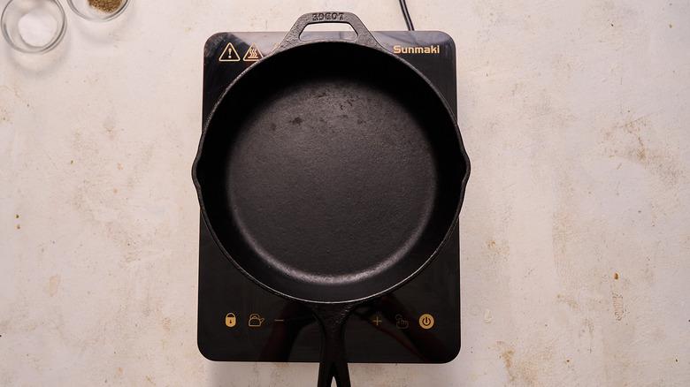 heating skillet on stove