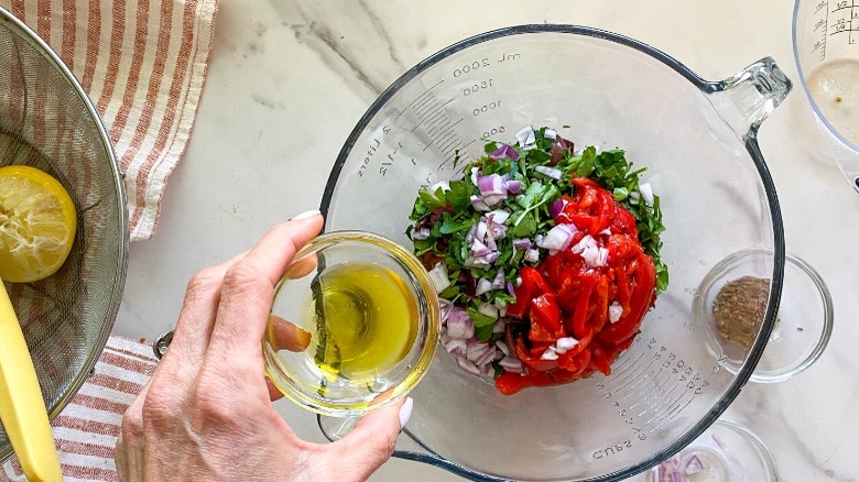 topping ingredients in glass bowl