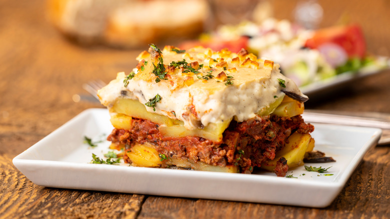 Moussaka plated on dish