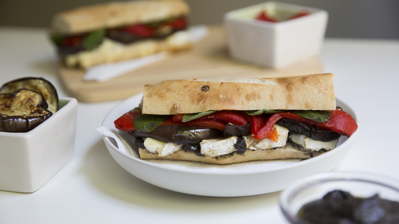 roasted vegetable sandwich on plate