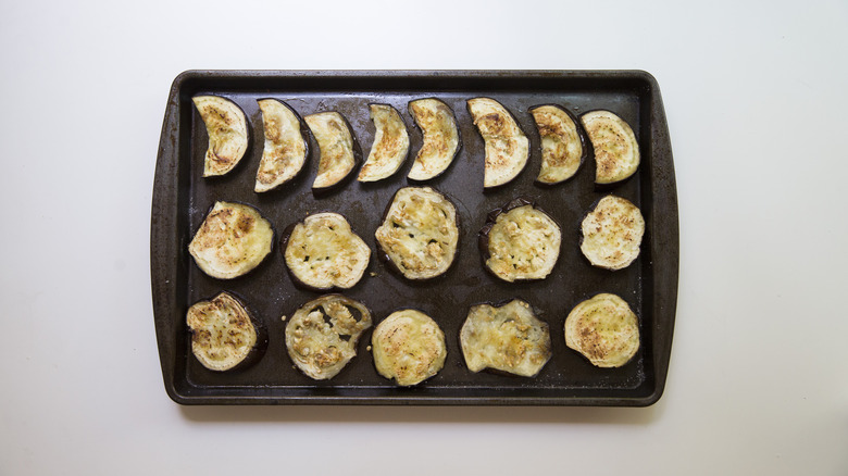 roasted eggplant on baking sheet