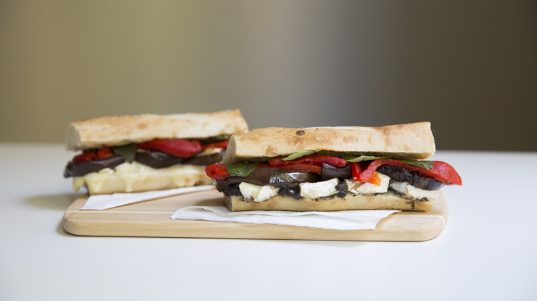 eggplant baguette sandwiches on table