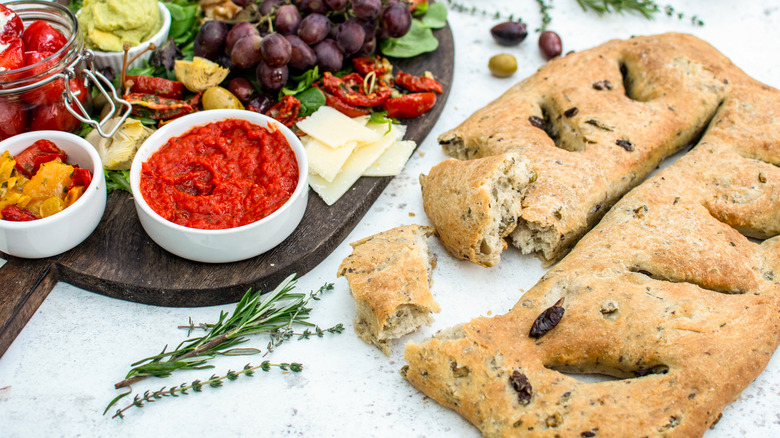 Fougasse with antipasti