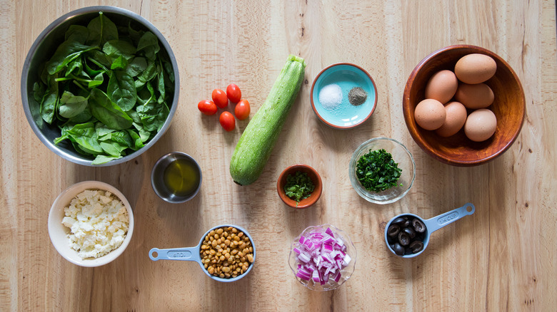 lentil frittata ingredients on table