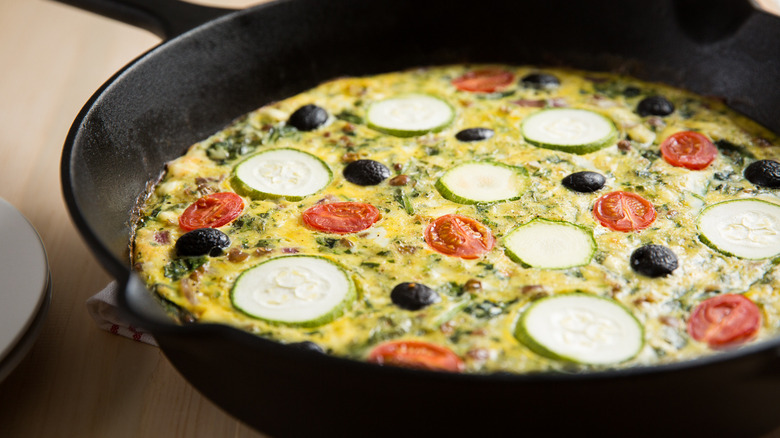 lentil frittata in iron skillet