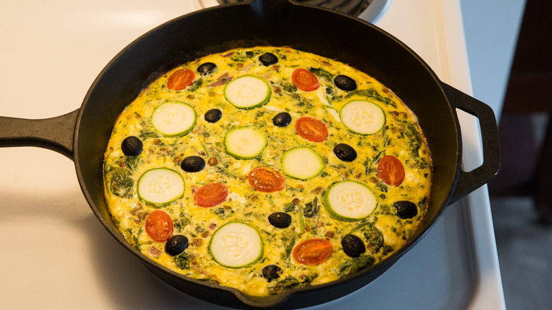 vegetable frittata in iron pan