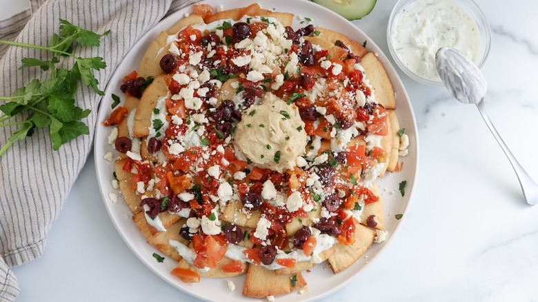 loaded plate of nachos