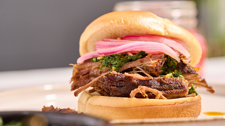 Brisket sandwich on a table