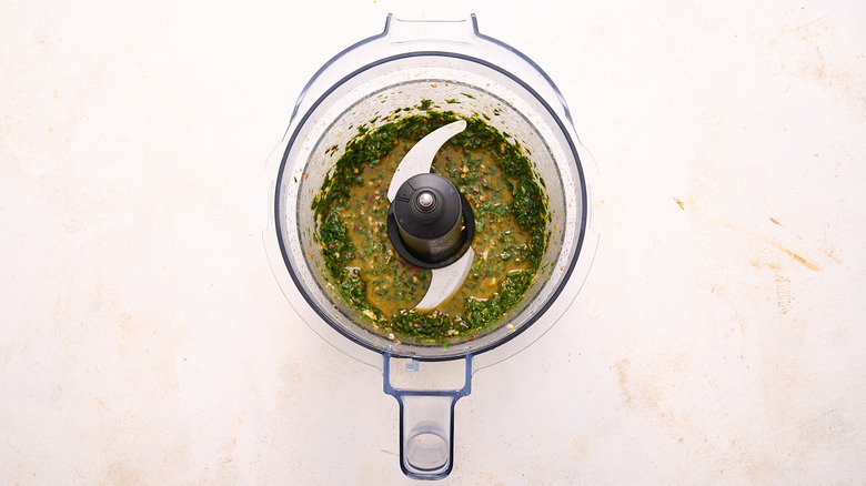 Blended chimichurri in food processor