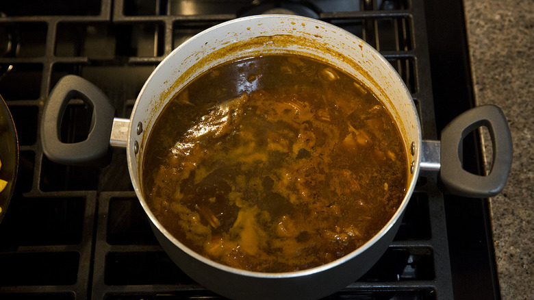 Jackfruit soup simmering on stove