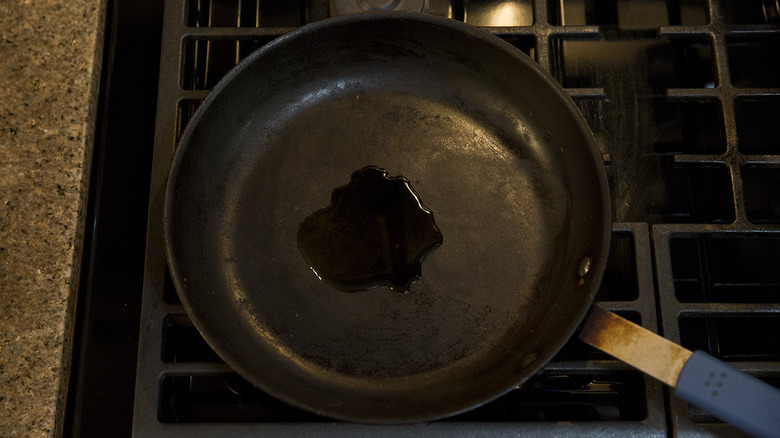 oil heating in frying pan