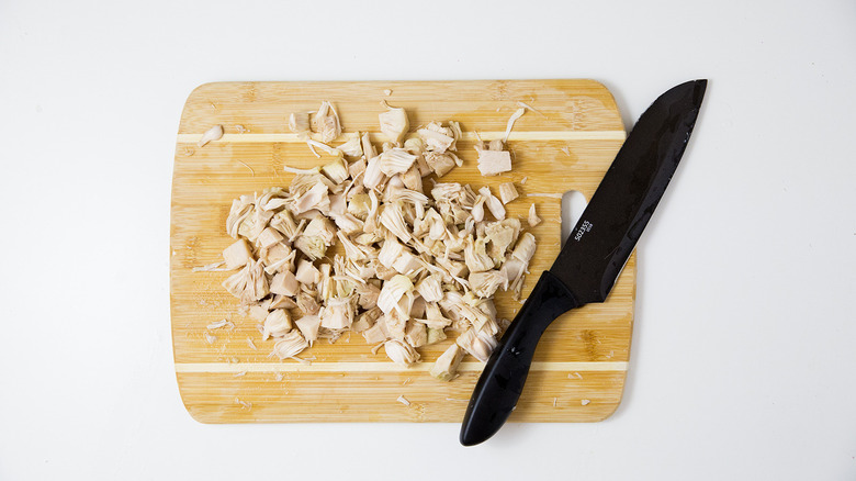 chopped jackfruit on cutting board