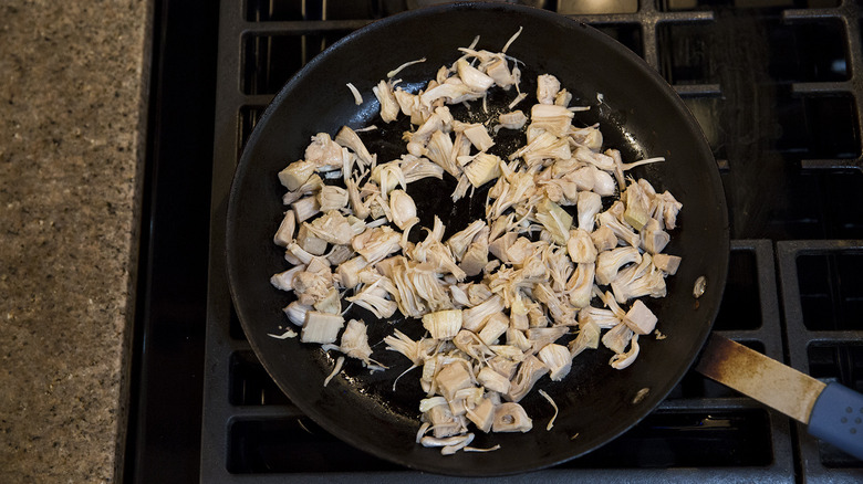 jackfruit cooking in frying pan