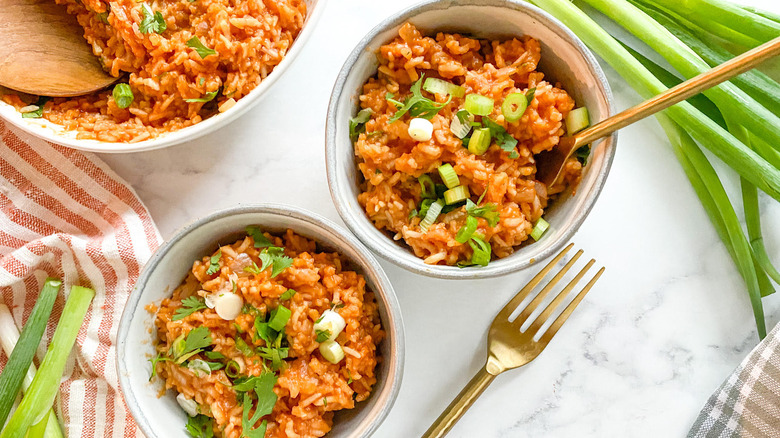 mexican rice in bowls 