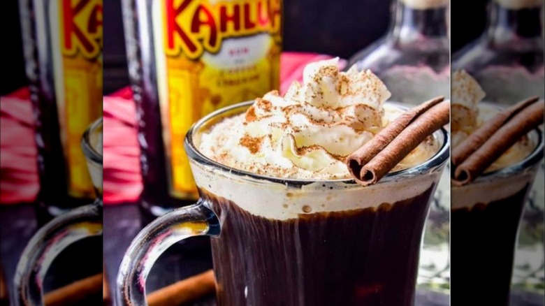 A Mexican coffee cocktail topped with cinnamon