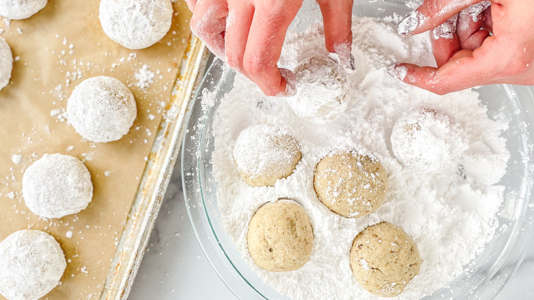 cookie dough in powdered sugar 