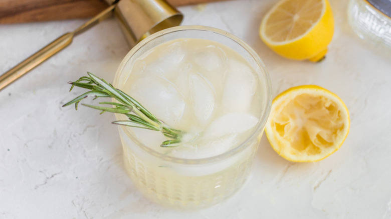lemon cocktail with herb garnish