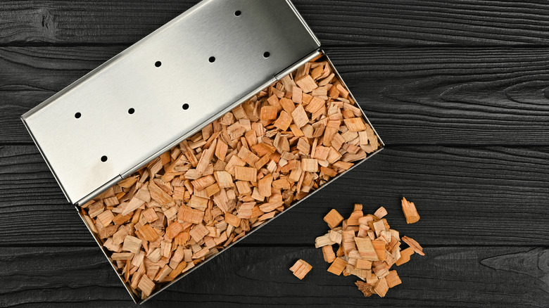 Wood chips in steel box