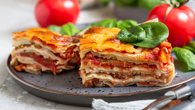 Lasagna slices on plate