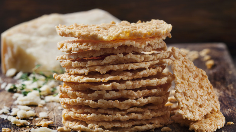 Stack of parmesan cheese crisps