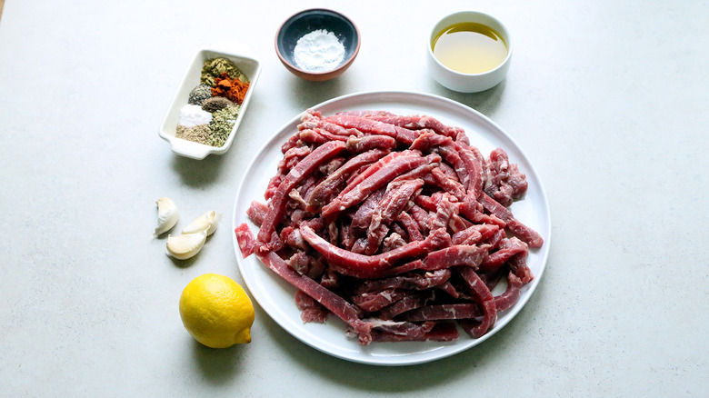 beef strips with marinade ingredients